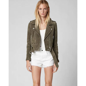 BlankNYC Herb Green Moto Suede Leather Jacket XS